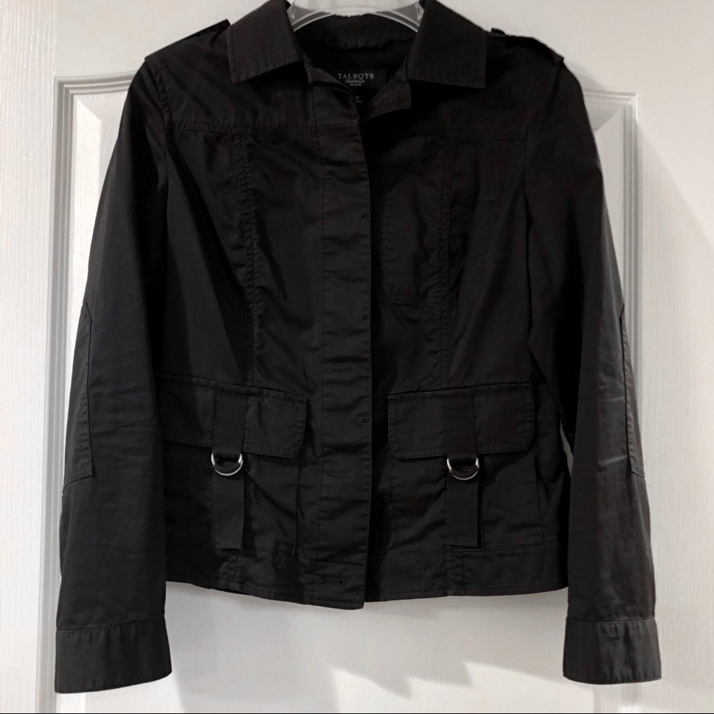 Talbots Black Cotton Sateen Casual Jacket Size 2 Petite